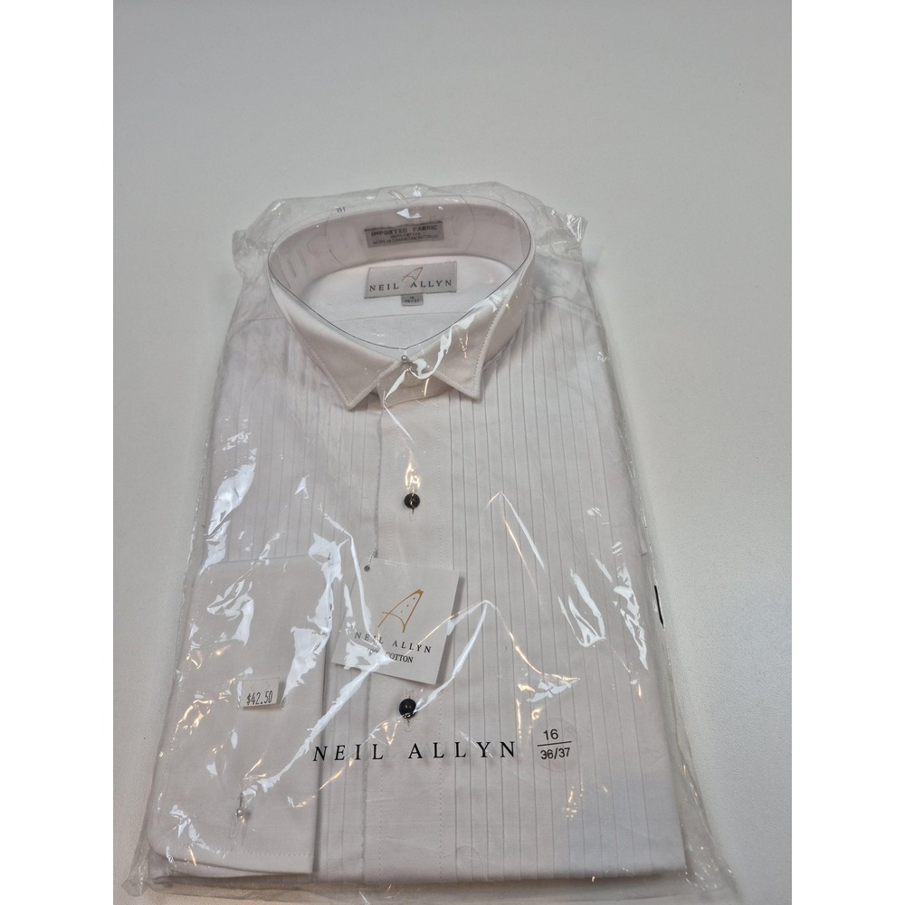 Neil Allyn Dress Shirt Mens 16 36/37 White French Cuff Pleated Tuxedo Formal